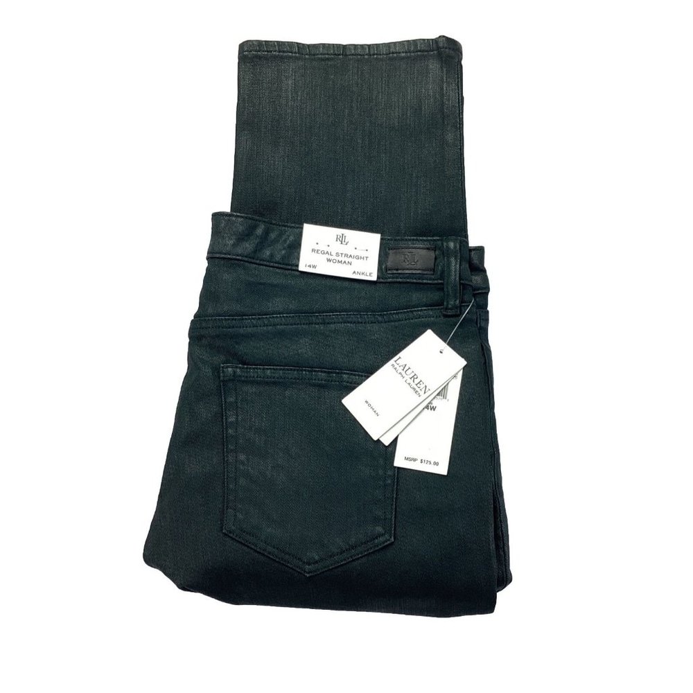 Lauren Ralph Lauren Women's Regal Slim Straight Coated Jean 14w Ankle High Rise